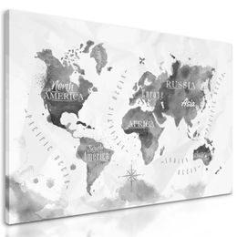 Obraz umelecká mapa sveta v čiernobielom prevedení
