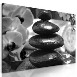 Obraz meditačné Zen kamene v čiernobielom prevedení