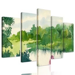 5-dielny obraz akvarelová ukľudňujúca zeleň