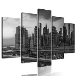 5-dielny obraz nočný New York v čiernobielom prevedení