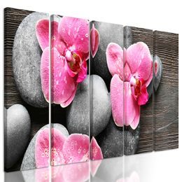 5-dielny obraz kvety orchidei na drevenom pozadí
