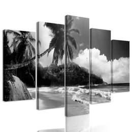 5-dielny obraz nádherné Seychely v čiernobielom prevedení