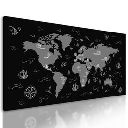 Obraz dobrodrúžna mapa sveta v čiernobielom prevedení
