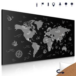 Obraz na korku dobrodrúžna mapa sveta v čiernobielom prevedení