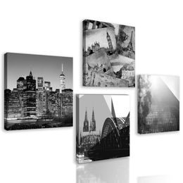 Set obrazov mestá v čiernobielom prevedení