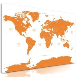 Obraz podrobná mapa sveta v oranžovej farbe