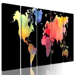 5-dielny obraz akvarelová mapa na čiernom pozadí