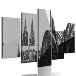 5-dielny obraz Kolínsky most v čiernobielom prevedení