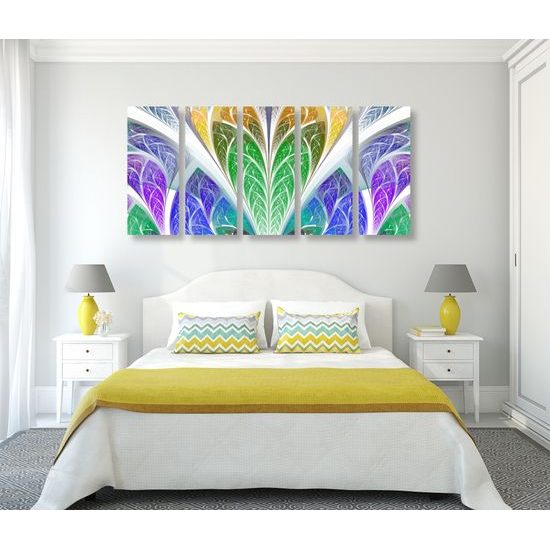 5-dielny obraz zaujímavé farebné sklo v tvare listov
