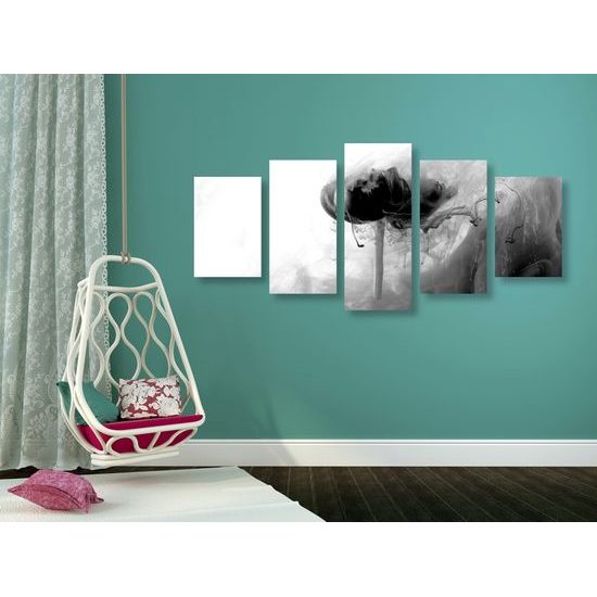 5-dielny obraz umelecké stvárnenie kvetu v čiernobielom prevedení