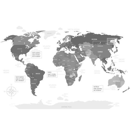 Obraz pútavá mapa sveta v okúzľujúcom čiernobielom prevedení