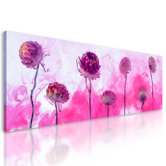 Obraz kvety zahalené v ružovom dyme