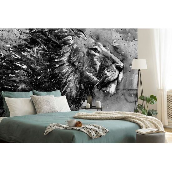 Samolepiaca tapeta čiernobiela maľba mocného leva