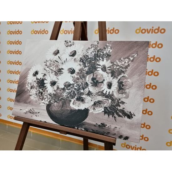 Obraz čiernobiele kvety vo vintage prevedení