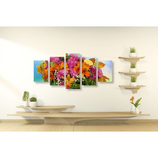 5-dielny obraz drevená debnička plná kvetov