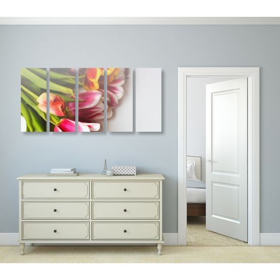5-dielny obraz kytica jarných tulipánov