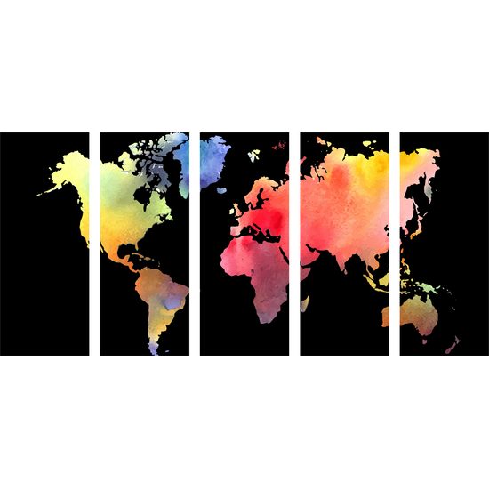 5-dielny obraz akvarelová mapa na čiernom pozadí