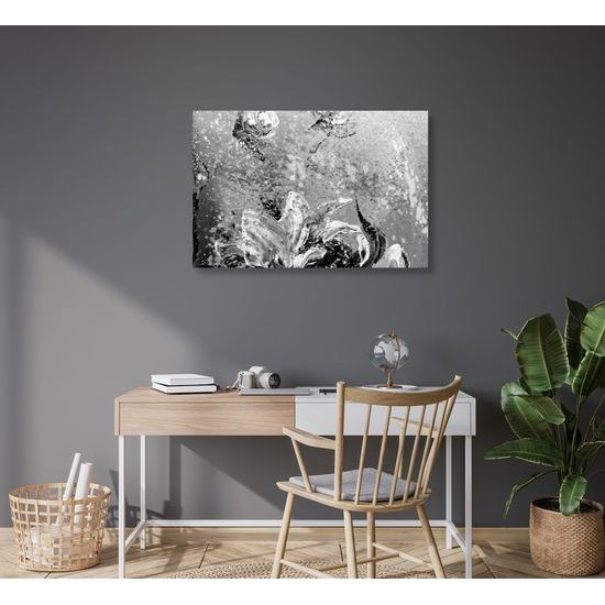 Obraz umelecká abstrakcia pivónie v čiernobielom prevedení