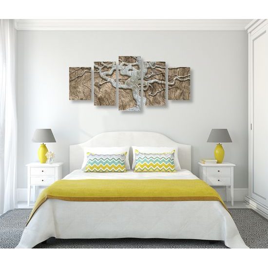 5-dielny obraz zaujímavý abstraktný strom na béžovom dreve