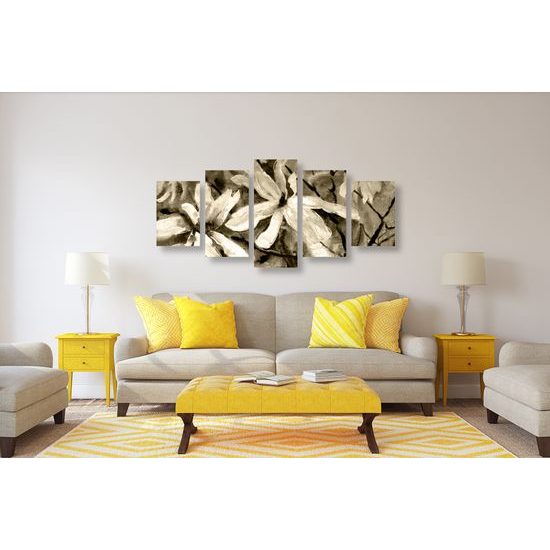 5-dielny obraz akvarelový javor v sépiovom prevedení