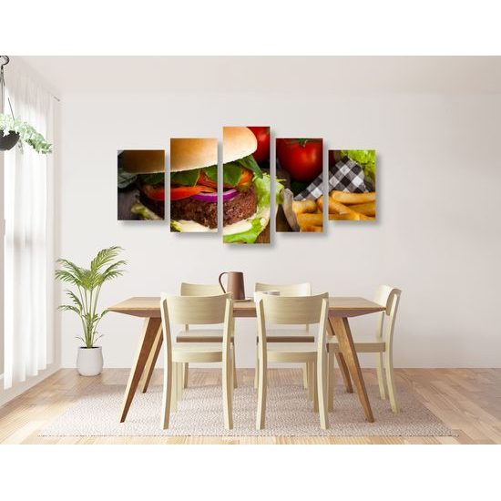 5-dielny obraz štavnatý hamburger