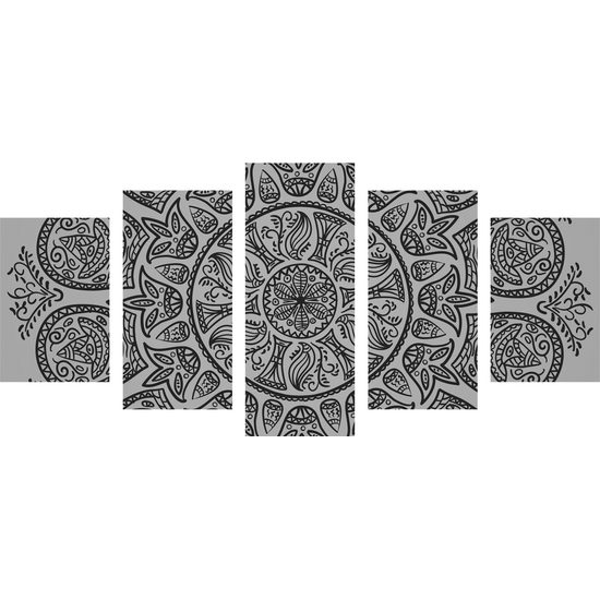 5-dielny obraz kmeňová Mandala v čiernobielom prevedení