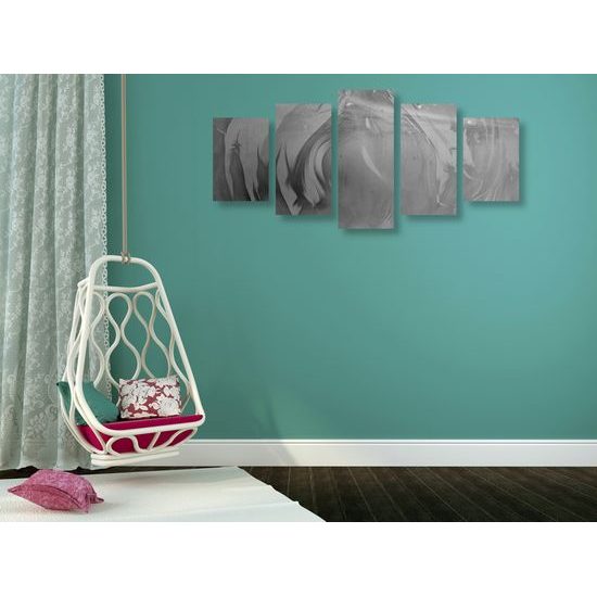 5-dielny obraz abstraktné znázornenie prírody v čiernobielom prevedení