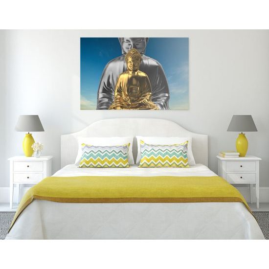 Obraz zlatý a strieborný Budha