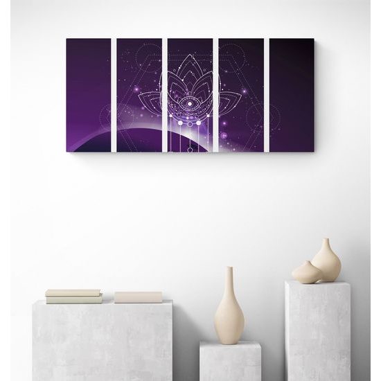 5-dielny obraz Feng Shui symbol na fialovom pozadí