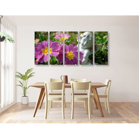 5-dielny obraz anjel na rozkvitnutej lúke