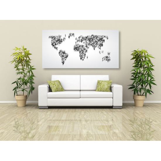 Obraz mapa tvorená ľudmi v čiernobielom prevedení