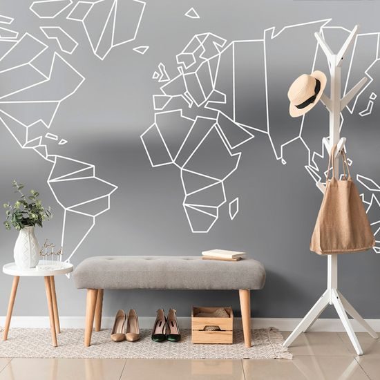 Samolepiaca tapeta umelecká abstrakcia mapy sveta v čiernobielom prevedení