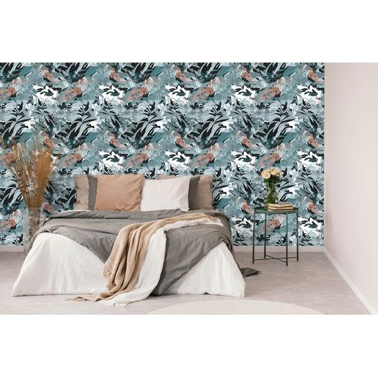 Samolepiaca tapeta tropický prales v modrom prevedení