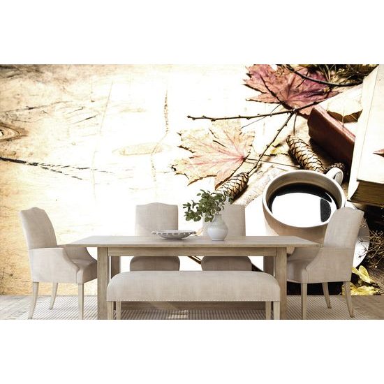 Samolepiaca fototapeta jesenné zátišie so šálkou kávy