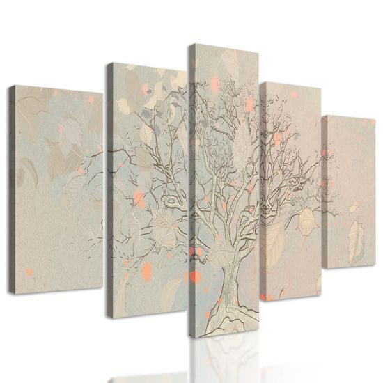 5-dielny obraz maľba jesenného stromu
