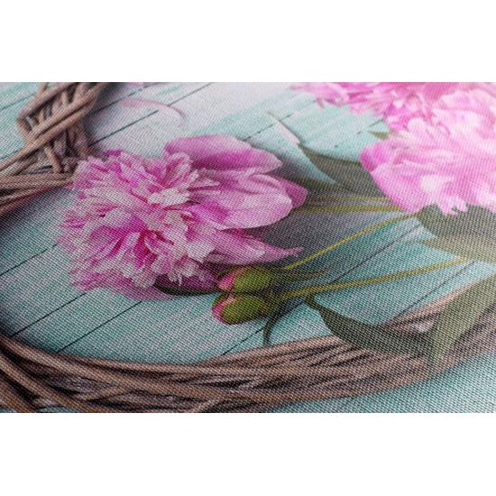 Obraz kvety a drievko v tvare srdca