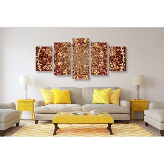 5-dielny obraz bordová luxusná Mandala
