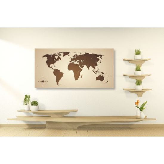 Obraz moderná mapa sveta v sépiovom prevedení