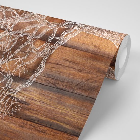 Samolepiaca tapeta strom života na drevenom pozadí