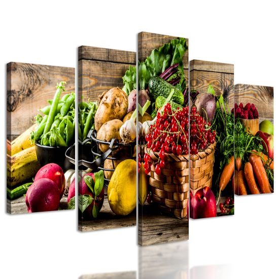 5-dielny obraz spleť čerstvej zeleniny a ovocia