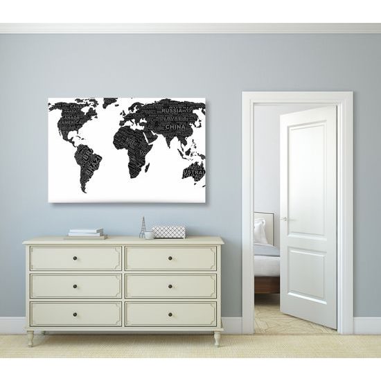 Obraz moderná mapa sveta v čiernobielom prevedení