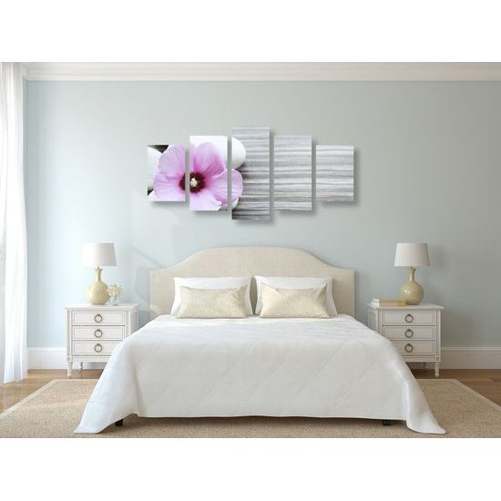 5-dielny obraz nádherný kontrast medzi kvetom a kameňmi