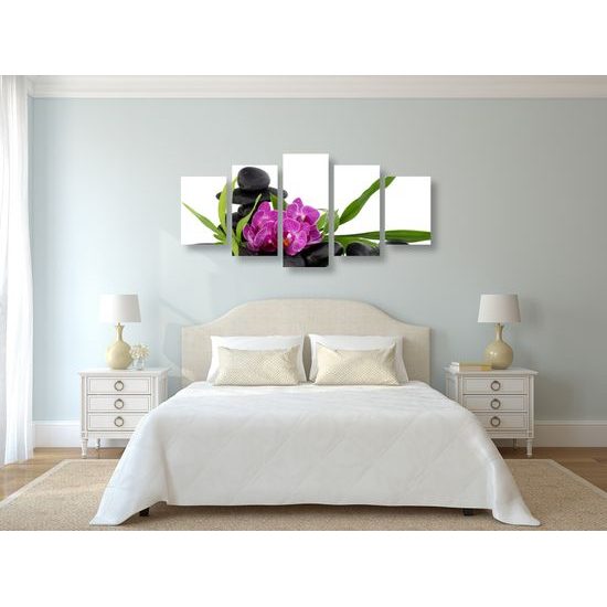 5-dielny obraz krásny kvet orchidei v SPA zátiší