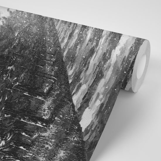 Samolepiaca tapeta čiernobiela alej stromov na prelome ročných období