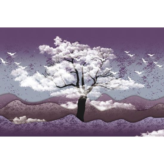 Tapeta strom v oblakoch vo fialovej krajine