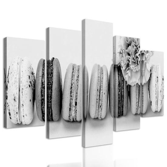 5-dielny obraz pastelové makrónky v čiernobielom prevedení
