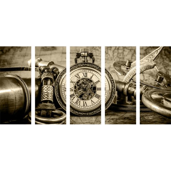 5-dielny obraz historické luxusné hodinky v sépiovom prevedení