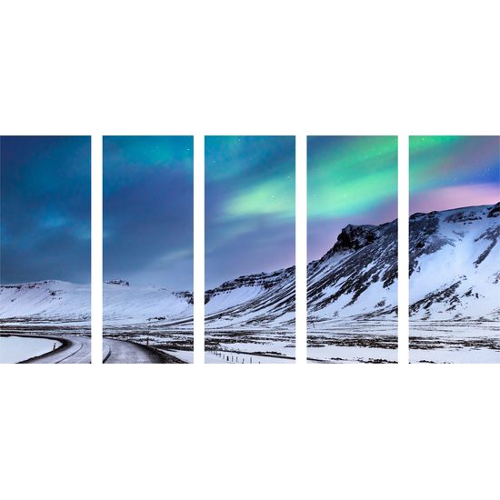 5-dielny obraz nádherná polárna žiara