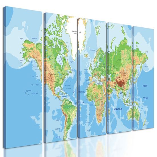 5-dielny obraz geografická mapa sveta