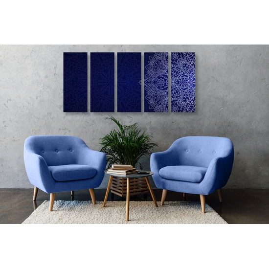 5-dielny obraz nádherná mandala na tmavomodrom pozadí